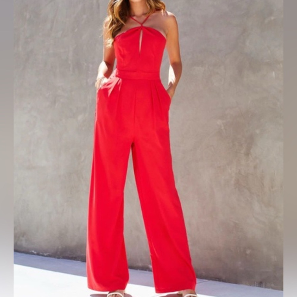Love Nickie Lew Elegant Red halter Jumpsuit for Women Red small Nordstrom - Picture 3 of 13
